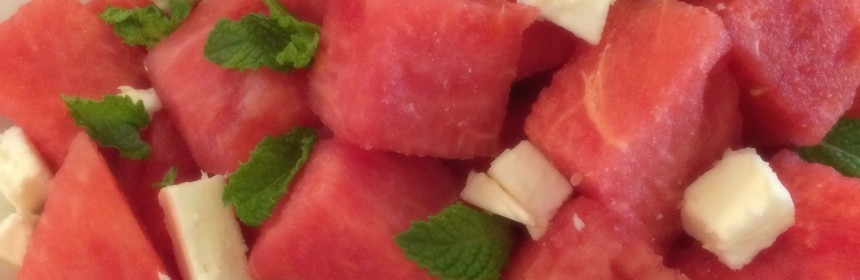 Watermelon Salad with Feta and Mint, recipe by Ruth Barnes, the Petite Gourmande