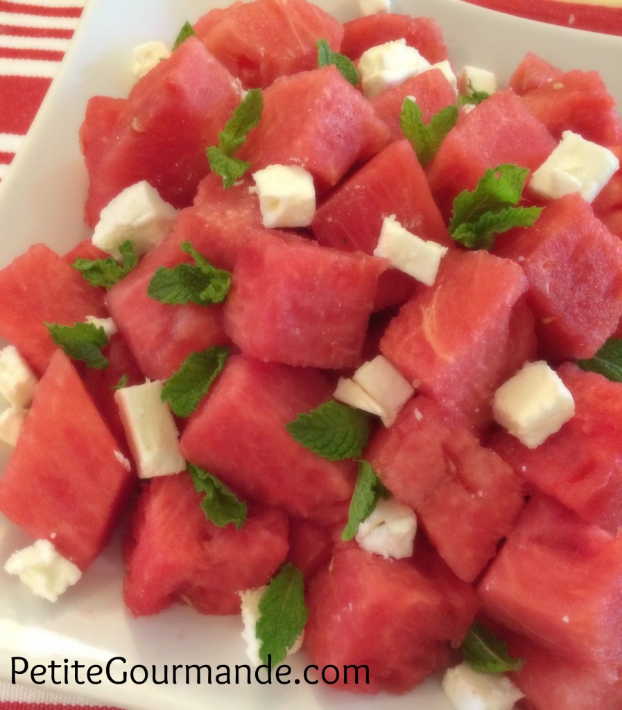 Watermelon Salad with Feta and Mint, recipe by Ruth Barnes, the Petite Gourmande