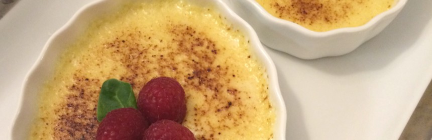 Creme Brulee topped with raspberries, a recipe by Ruth Barnes, The Petite Gourmande