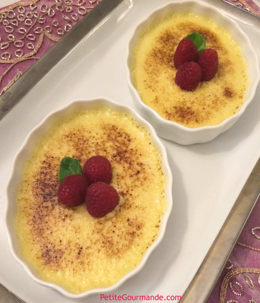 Creme Brulee topped with raspberries, a recipe by Ruth Barnes, The Petite Gourmande