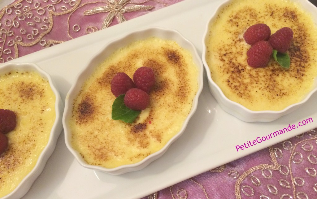 Creme Brulee topped with raspberries, a recipe by Ruth Barnes, The Petite Gourmande